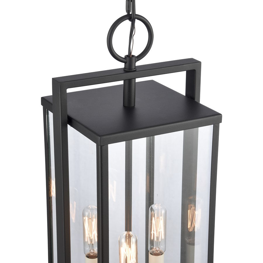 Atlas Lighting Gladwyn 8in 3-Light Outdoor Pendant | Transitional Matte Black and Clear Glass | Covered Porch & Entryway | Model OL11031-BK