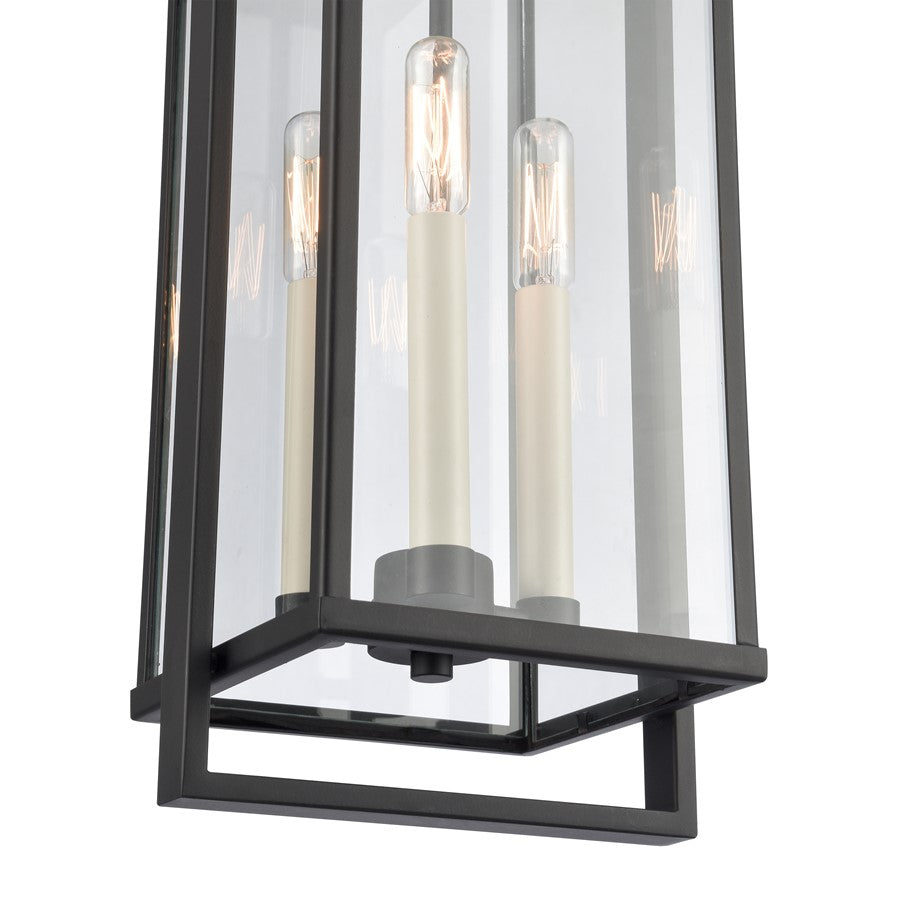 Atlas Lighting Gladwyn 8in 3-Light Outdoor Pendant | Transitional Matte Black and Clear Glass | Covered Porch & Entryway | Model OL11031-BK