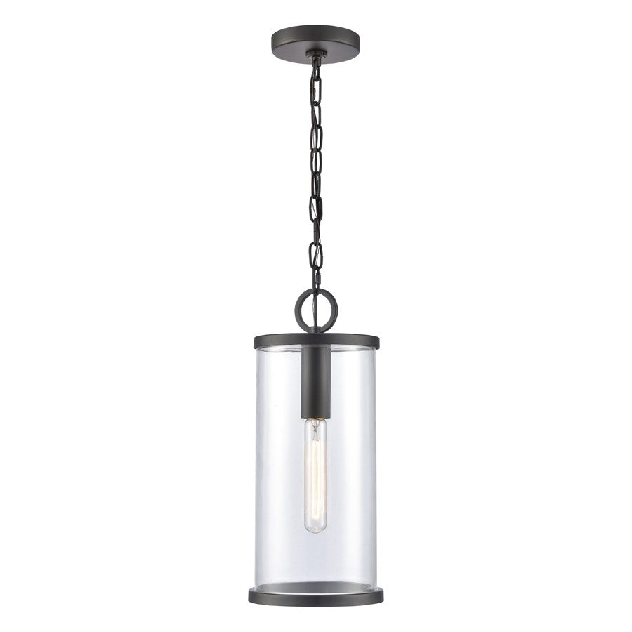 Atlas Lighting Hopkins 7in 1-Light Outdoor Pendant | Transitional Charcoal Black and Clear Glass | Covered Porch & Entryway | Model OL11032-BK