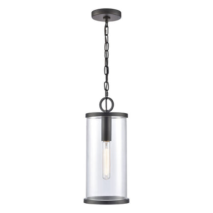 Atlas Lighting Hopkins 7in 1-Light Outdoor Pendant | Transitional Charcoal Black and Clear Glass | Covered Porch & Entryway | Model OL11032-BK