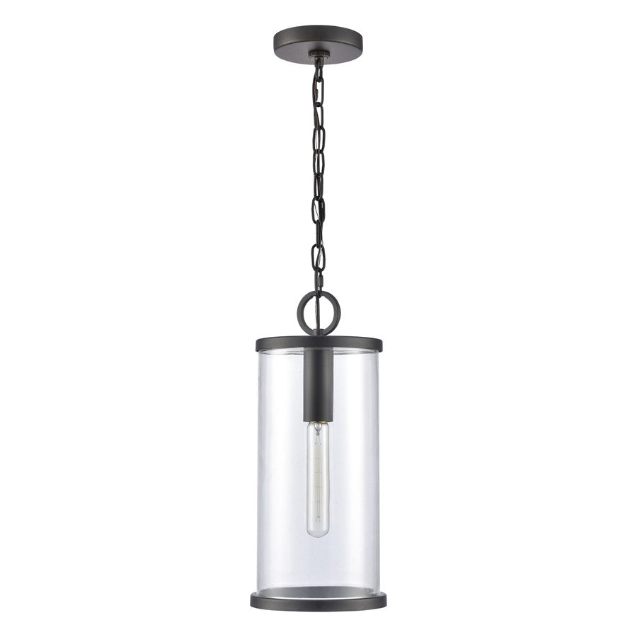 Atlas Lighting Hopkins 7in 1-Light Outdoor Pendant | Transitional Charcoal Black and Clear Glass | Covered Porch & Entryway | Model OL11032-BK