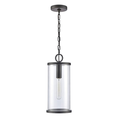 Atlas Lighting Hopkins 7in 1-Light Outdoor Pendant | Transitional Charcoal Black and Clear Glass | Covered Porch & Entryway | Model OL11032-BK