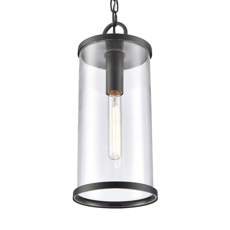 Atlas Lighting Hopkins 7in 1-Light Outdoor Pendant | Transitional Charcoal Black and Clear Glass | Covered Porch & Entryway | Model OL11032-BK