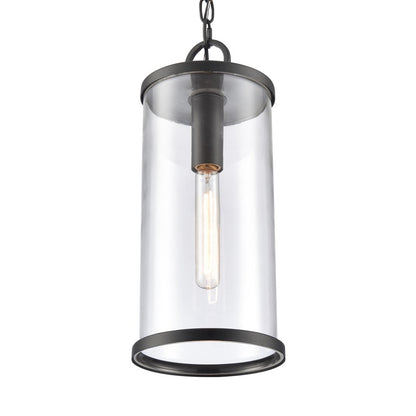 Atlas Lighting Hopkins 7in 1-Light Outdoor Pendant | Transitional Charcoal Black and Clear Glass | Covered Porch & Entryway | Model OL11032-BK