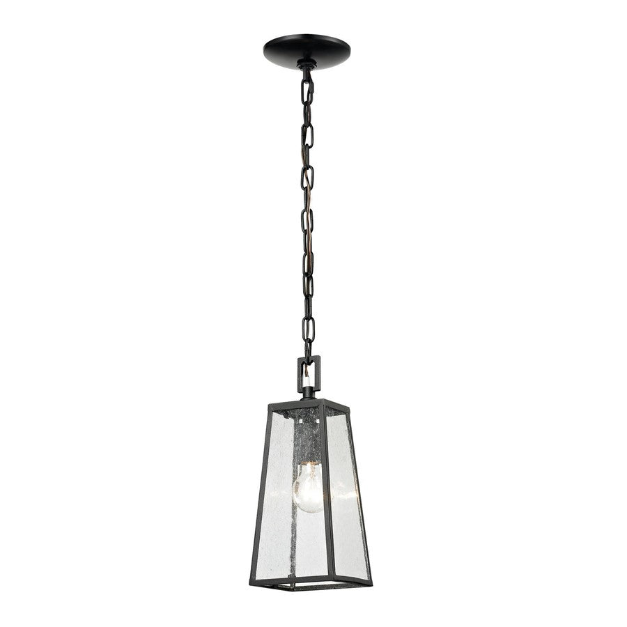 Atlas Lighting Meditterano 5in 1-Light Outdoor Pendant | Transitional Matte Black and Clear Seeded Glass | Covered Porch | Model OL11037-BK