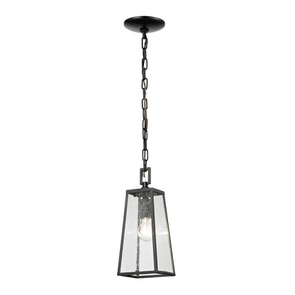 Atlas Lighting Meditterano 5in 1-Light Outdoor Pendant | Transitional Matte Black and Clear Seeded Glass | Covered Porch | Model OL11037-BK