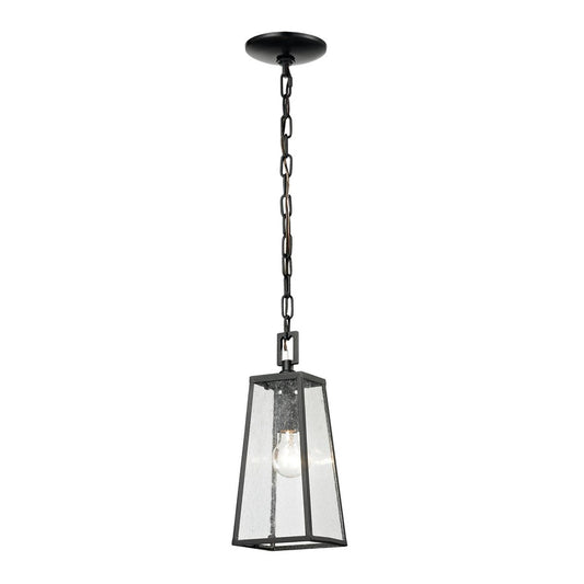 Atlas Lighting Meditterano 5in 1-Light Outdoor Pendant | Transitional Matte Black and Clear Seeded Glass | Covered Porch | Model OL11037-BK