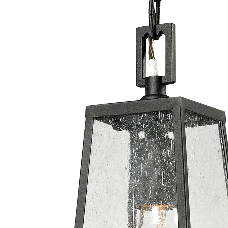 Atlas Lighting Meditterano 5in 1-Light Outdoor Pendant | Transitional Matte Black and Clear Seeded Glass | Covered Porch | Model OL11037-BK