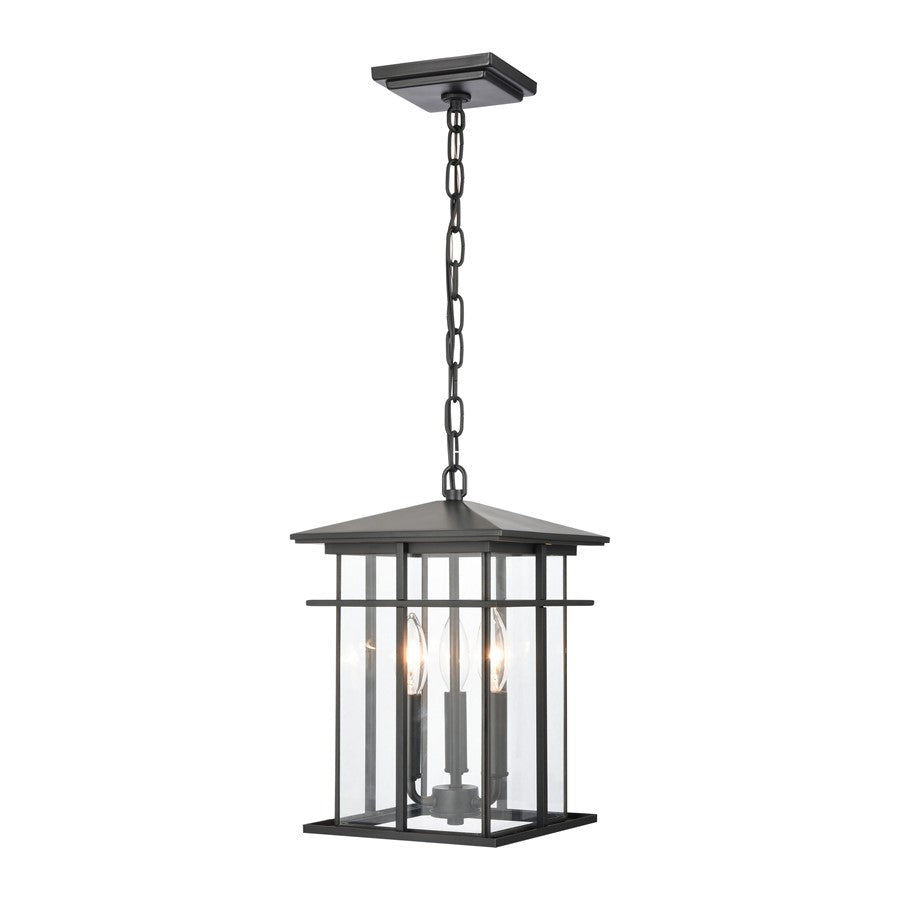 Atlas Lighting Oak Park 9in 3-Light Outdoor Pendant | Transitional Matte Black and Clear Glass | Covered Patio & Entryway | Model OL11041-BK