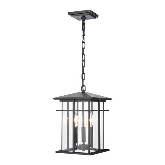 Atlas Lighting Oak Park 9in 3-Light Outdoor Pendant | Transitional Matte Black and Clear Glass | Covered Patio & Entryway | Model OL11041-BK