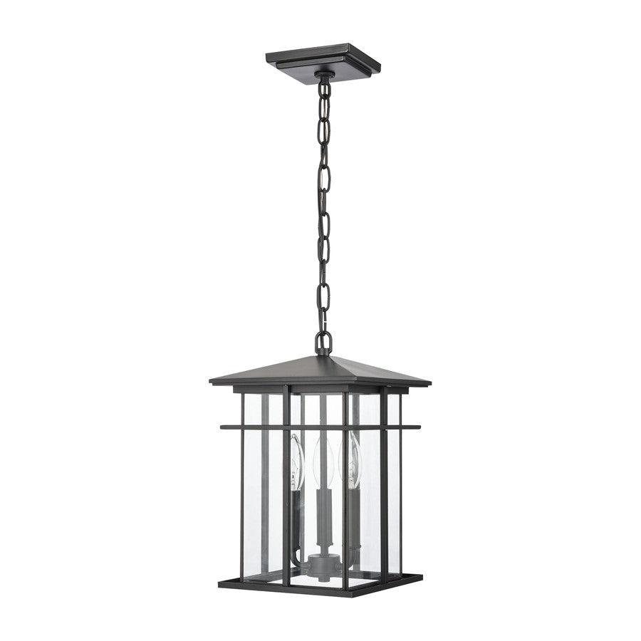 Atlas Lighting Oak Park 9in 3-Light Outdoor Pendant | Transitional Matte Black and Clear Glass | Covered Patio & Entryway | Model OL11041-BK