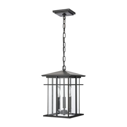 Atlas Lighting Oak Park 9in 3-Light Outdoor Pendant | Transitional Matte Black and Clear Glass | Covered Patio & Entryway | Model OL11041-BK