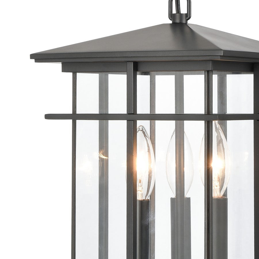 Atlas Lighting Oak Park 9in 3-Light Outdoor Pendant | Transitional Matte Black and Clear Glass | Covered Patio & Entryway | Model OL11041-BK