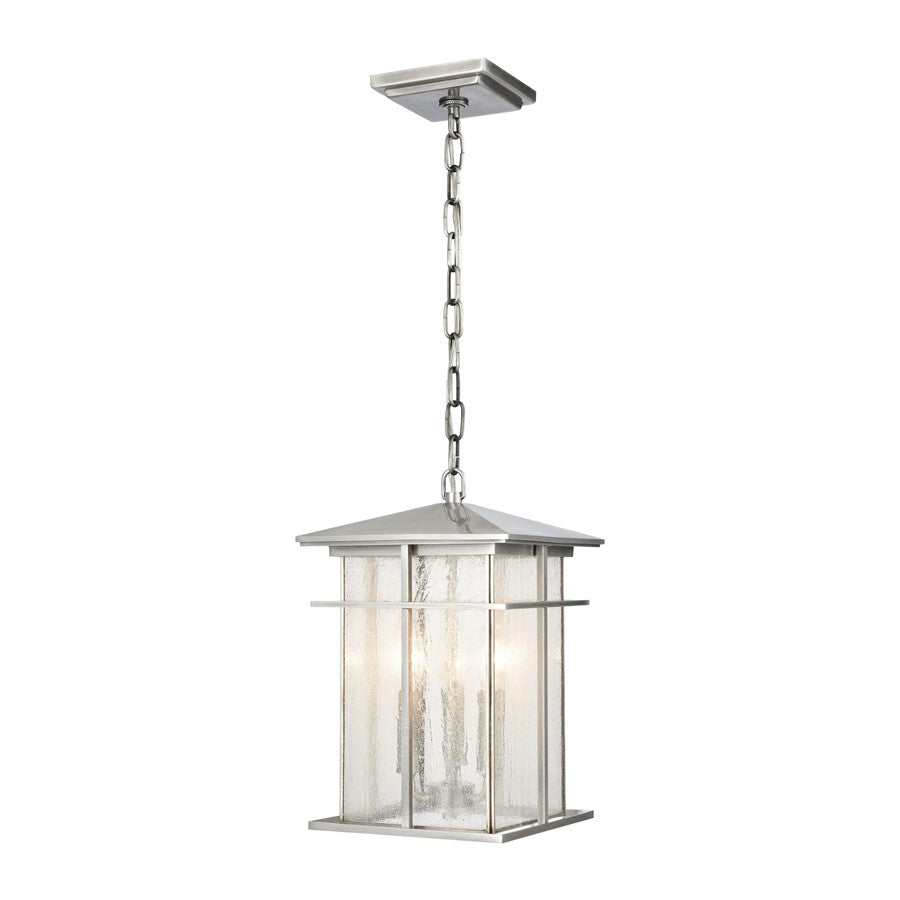 Atlas Lighting Oak Park 9in 3-Light Outdoor Pendant | Transitional Antique Brushed Aluminum and Clear Seeded Glass | Covered Porch | Model OL11041-SV