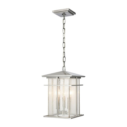 Atlas Lighting Oak Park 9in 3-Light Outdoor Pendant | Transitional Antique Brushed Aluminum and Clear Seeded Glass | Covered Porch | Model OL11041-SV