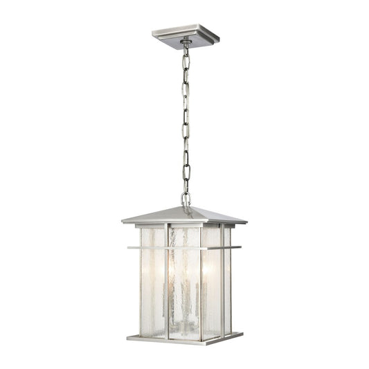 Atlas Lighting Oak Park 9in 3-Light Outdoor Pendant | Transitional Antique Brushed Aluminum and Clear Seeded Glass | Covered Porch | Model OL11041-SV