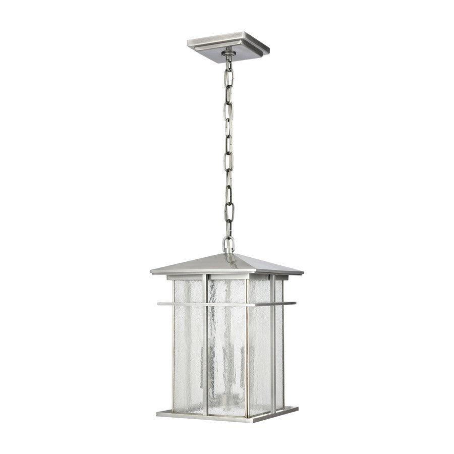 Atlas Lighting Oak Park 9in 3-Light Outdoor Pendant | Transitional Antique Brushed Aluminum and Clear Seeded Glass | Covered Porch | Model OL11041-SV