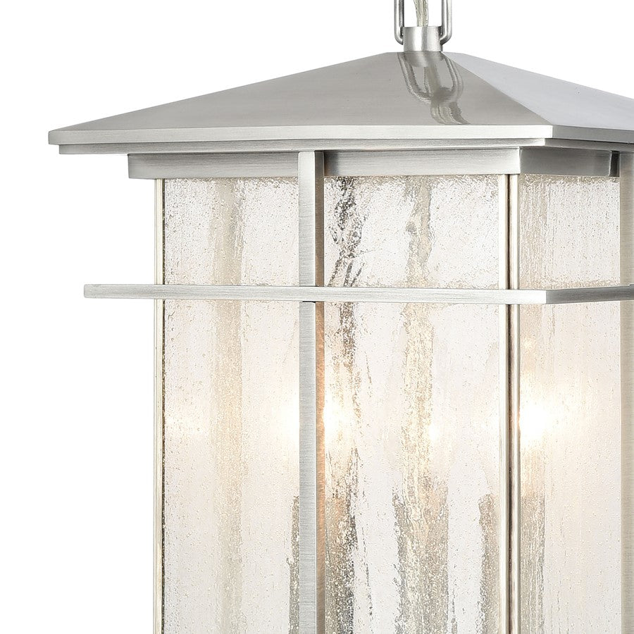 Atlas Lighting Oak Park 9in 3-Light Outdoor Pendant | Transitional Antique Brushed Aluminum and Clear Seeded Glass | Covered Porch | Model OL11041-SV