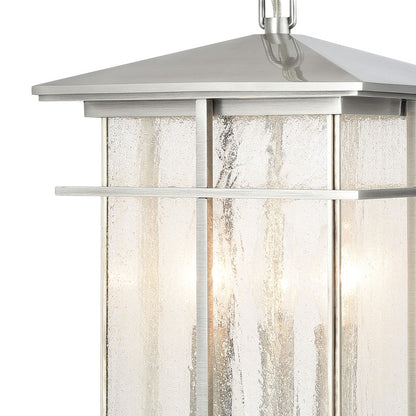 Atlas Lighting Oak Park 9in 3-Light Outdoor Pendant | Transitional Antique Brushed Aluminum and Clear Seeded Glass | Covered Porch | Model OL11041-SV