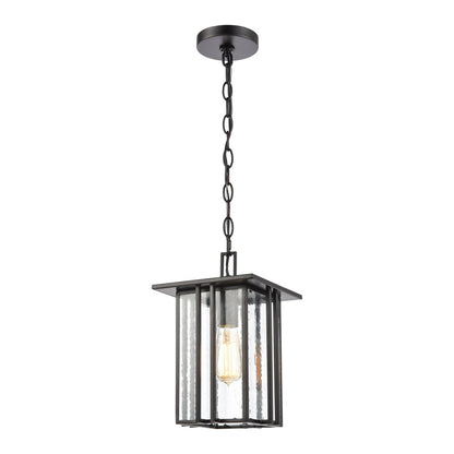 Atlas Lighting Radnor 8in 1-Light Outdoor Pendant | Transitional Matte Black and Clear Seeded Glass | Covered Porch & Entryway | Model OL11042-BK