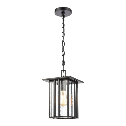Atlas Lighting Radnor 8in 1-Light Outdoor Pendant | Transitional Matte Black and Clear Seeded Glass | Covered Porch & Entryway | Model OL11042-BK