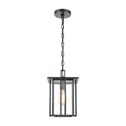 Atlas Lighting Radnor 8in 1-Light Outdoor Pendant | Transitional Matte Black and Clear Seeded Glass | Covered Porch & Entryway | Model OL11042-BK