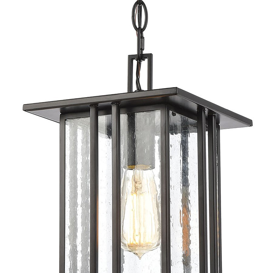 Atlas Lighting Radnor 8in 1-Light Outdoor Pendant | Transitional Matte Black and Clear Seeded Glass | Covered Porch & Entryway | Model OL11042-BK