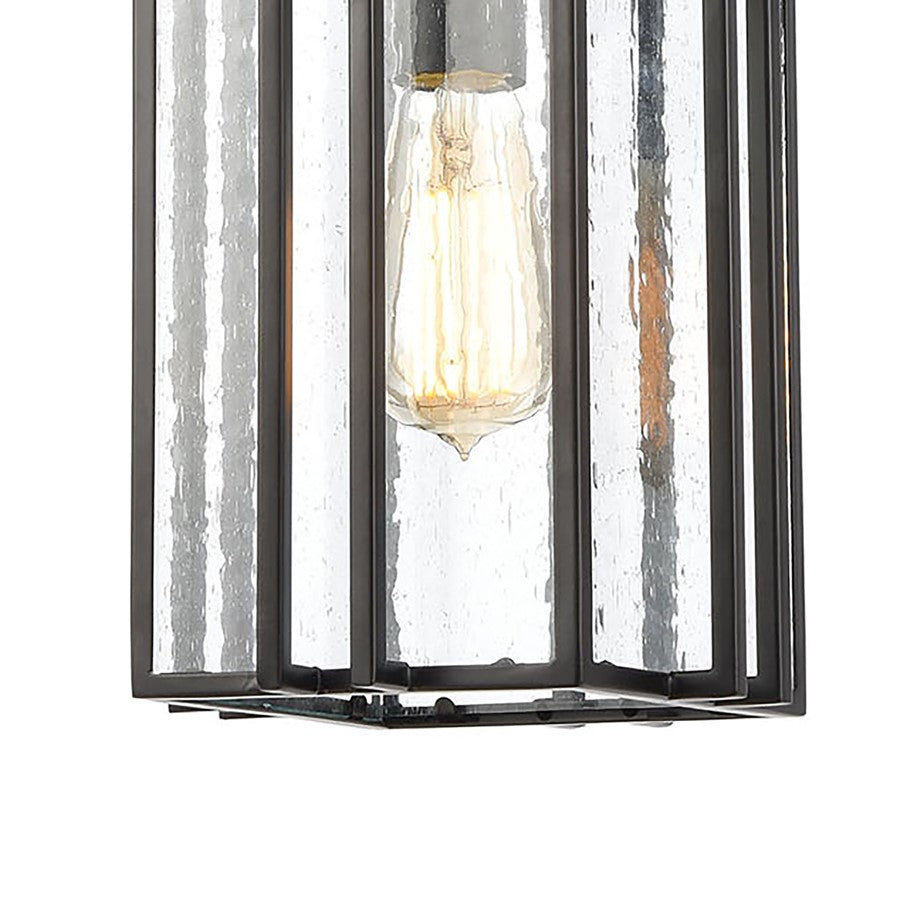 Atlas Lighting Radnor 8in 1-Light Outdoor Pendant | Transitional Matte Black and Clear Seeded Glass | Covered Porch & Entryway | Model OL11042-BK