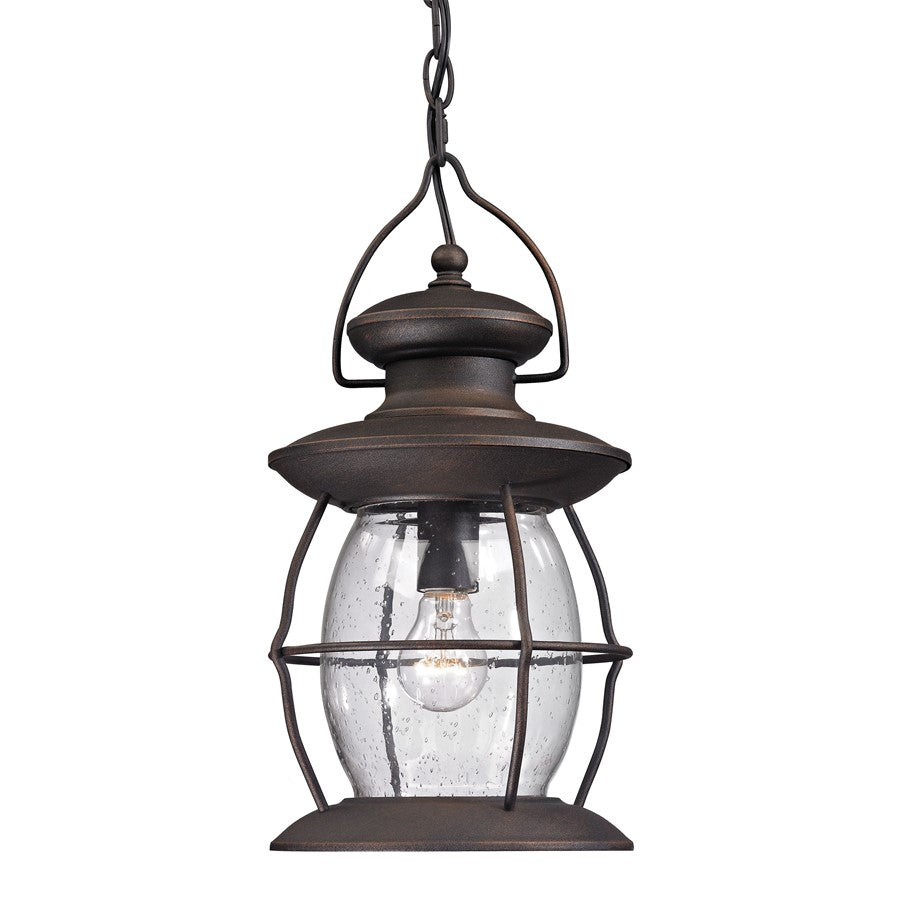 Atlas Lighting Village Lantern 8in 1-Light Outdoor Pendant | Traditional Weathered Charcoal and Clear Seeded Glass | Covered Patio | Model OL11049-BK