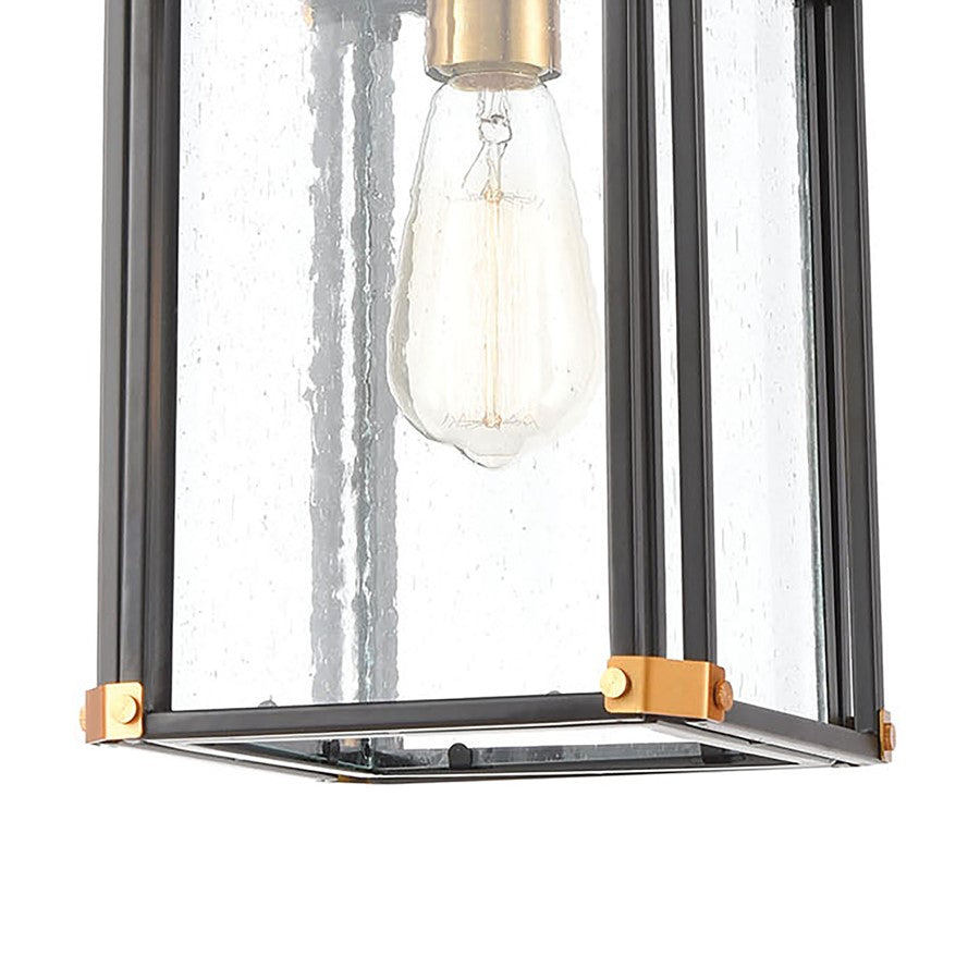 Atlas Lighting Vincentown 8in 1-Light Outdoor Pendant | Transitional Matte Black and Brushed Brass with Clear Seeded Glass | Model OL11050-BK