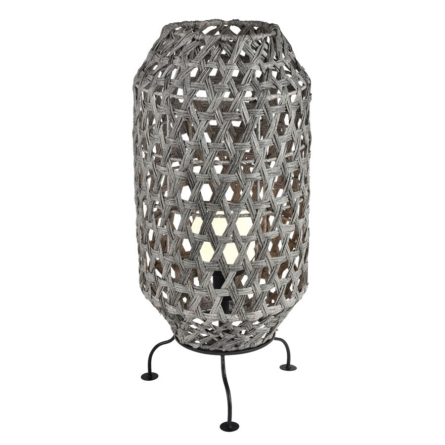Atlas Lighting Banaue 36in 1-Light Outdoor Table Lamp | Transitional Gray Rattan on Black Metal Frame | Patio & Deck Seating | Model OL11052-GY
