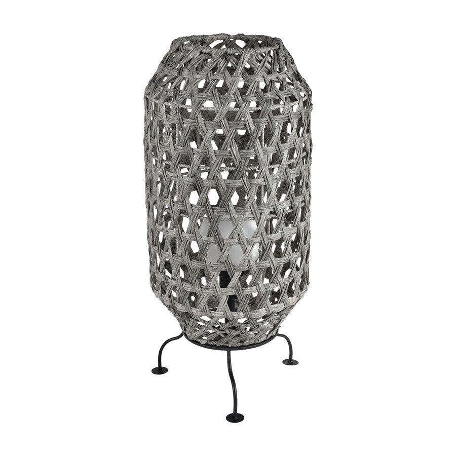 Atlas Lighting Banaue 36in 1-Light Outdoor Table Lamp | Transitional Gray Rattan on Black Metal Frame | Patio & Deck Seating | Model OL11052-GY