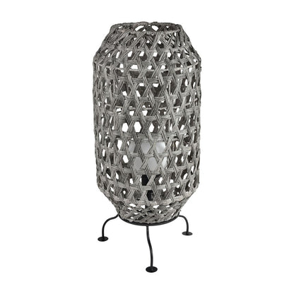Atlas Lighting Banaue 36in 1-Light Outdoor Table Lamp | Transitional Gray Rattan on Black Metal Frame | Patio & Deck Seating | Model OL11052-GY