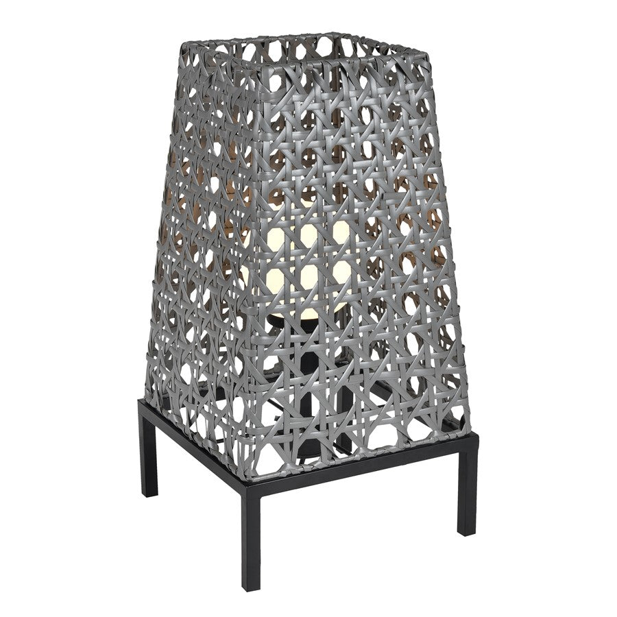 Atlas Lighting Carus 27in 1-Light Outdoor Table Lamp | Transitional Gray Rattan on Black Metal Frame | Patio & Deck Seating | Model OL11053-GY