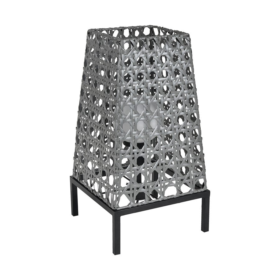 Atlas Lighting Carus 27in 1-Light Outdoor Table Lamp | Transitional Gray Rattan on Black Metal Frame | Patio & Deck Seating | Model OL11053-GY