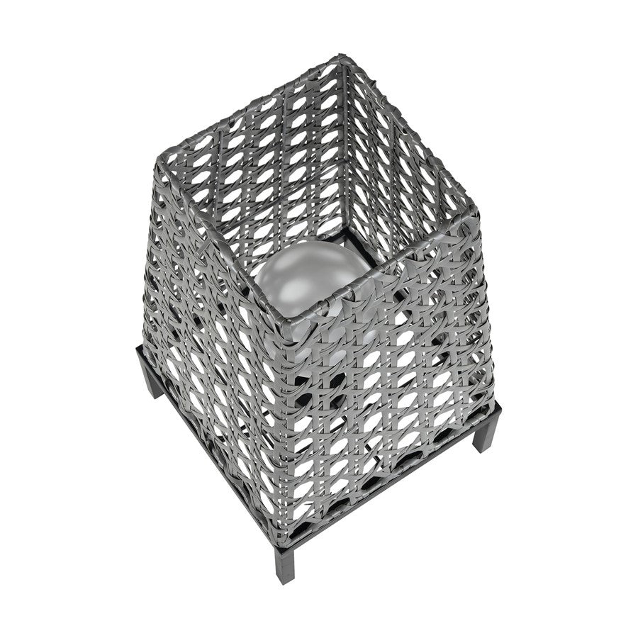 Atlas Lighting Carus 27in 1-Light Outdoor Table Lamp | Transitional Gray Rattan on Black Metal Frame | Patio & Deck Seating | Model OL11053-GY