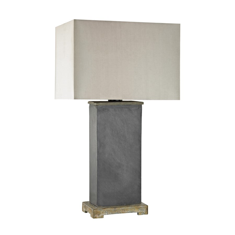 Atlas Lighting Elliot Bay 28in Outdoor Table Lamp | Transitional Gray Stone and Taupe Nylon Shade | Patio & Covered Porch | Model OL11056-GY