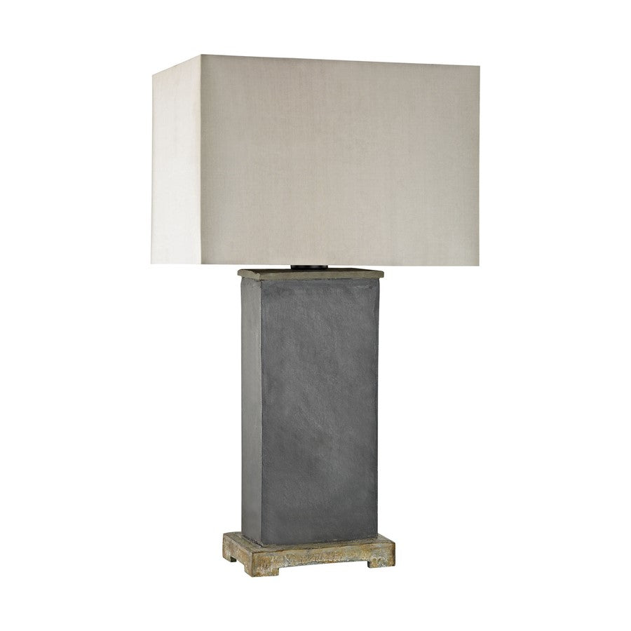 Atlas Lighting Elliot Bay 28in Outdoor Table Lamp | Transitional Gray Stone and Taupe Nylon Shade | Patio & Covered Porch | Model OL11056-GY