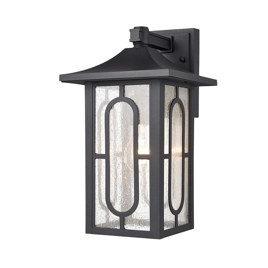 Atlas Lighting Parkdale 14.5in 1-Light Outdoor Sconce | Transitional Black and Seeded Glass | Entryway & Covered Patio | Model OL11058-BK