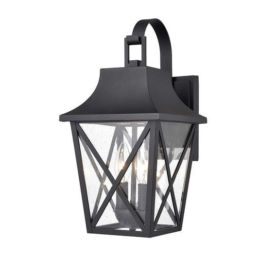 Atlas Lighting Splitrock 15.5in 1-Light Outdoor Sconce | Transitional Black and Seeded Glass | Entryway & Covered Patio | Model OL11059-BK