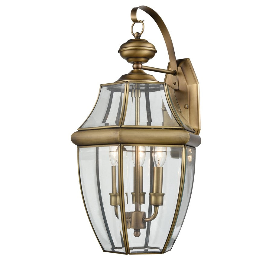 Atlas Lighting Ashford 13in 3-Light Outdoor Sconce | Traditional Antique Brass and Clear Glass | Entryway & Covered Patio | Model OL11065-BS