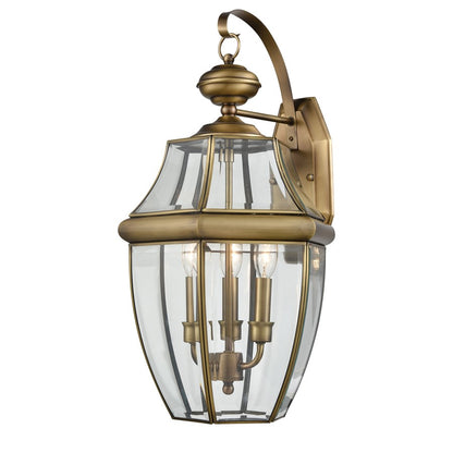 Atlas Lighting Ashford 13in 3-Light Outdoor Sconce | Traditional Antique Brass and Clear Glass | Entryway & Covered Patio | Model OL11065-BS
