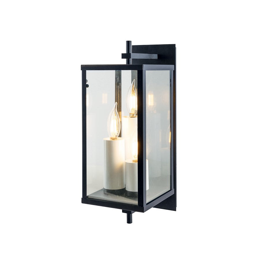Atlas Lighting Back Bay 16in 3-Light Outdoor Sconce | Transitional Matte Black and Clear Glass | Entryway & Covered Patio | Model OL11067-BK