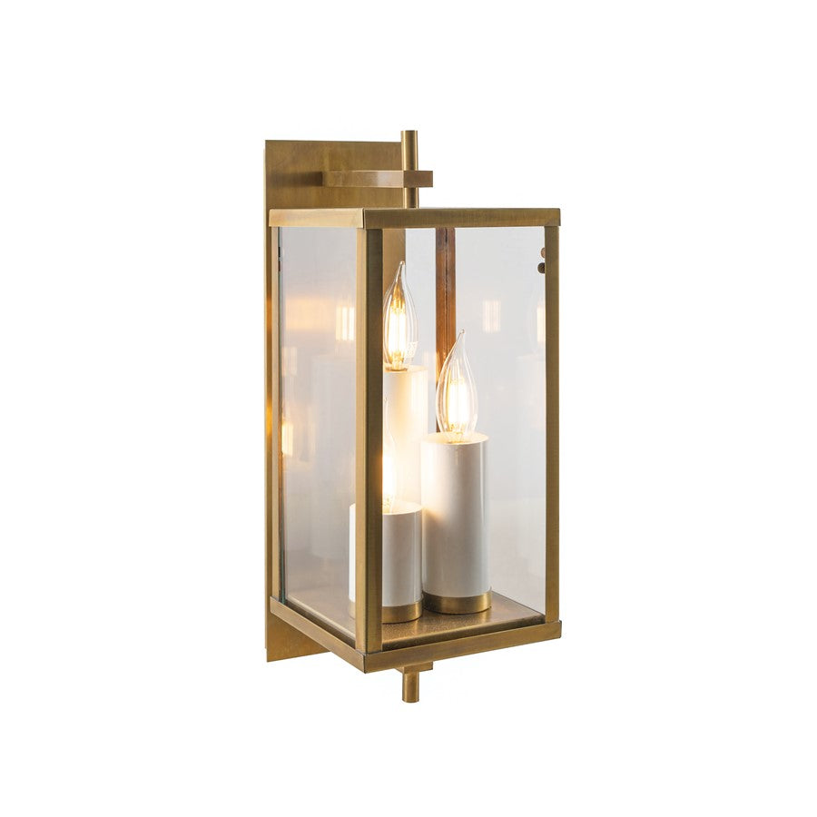 Atlas Lighting Back Bay 16.75in 3-Light Outdoor Sconce | Traditional Aged Brass and Clear Glass | Porch & Entryway Wall Light | Model OL11067-BS