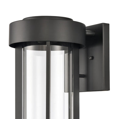 Atlas Lighting Brillis 16in 1-Light Outdoor Sconce | Modern Matte Black and Clear Glass | Covered Porch & Entryway | 7 x 8 x 16 in | Model OL11081-BK