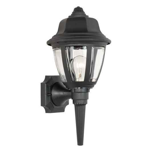 Atlas Lighting Capi 18in 1-Light Outdoor Sconce | Traditional Black Metal and Clear Glass | Entryway & Covered Patio | Model OL11086-BK