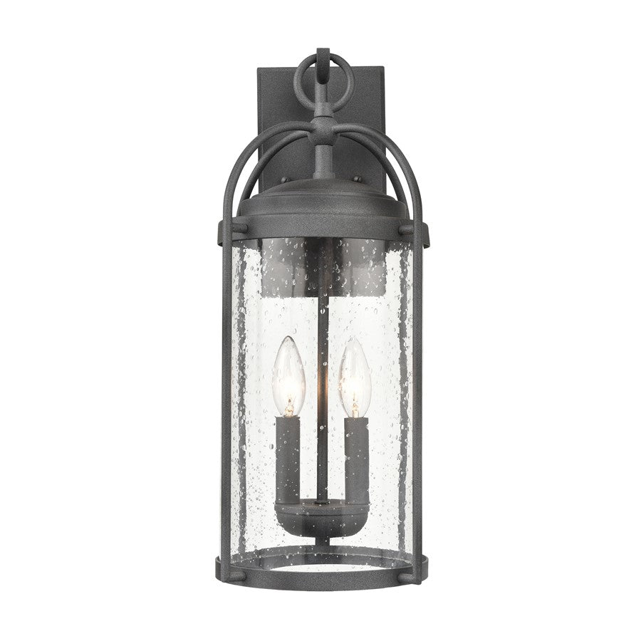 Atlas Lighting Catalonia 19in 2-Light Outdoor Sconce | Traditional Distressed Zinc and Clear Seeded Glass | Porch & Garage | Model OL11093-GY