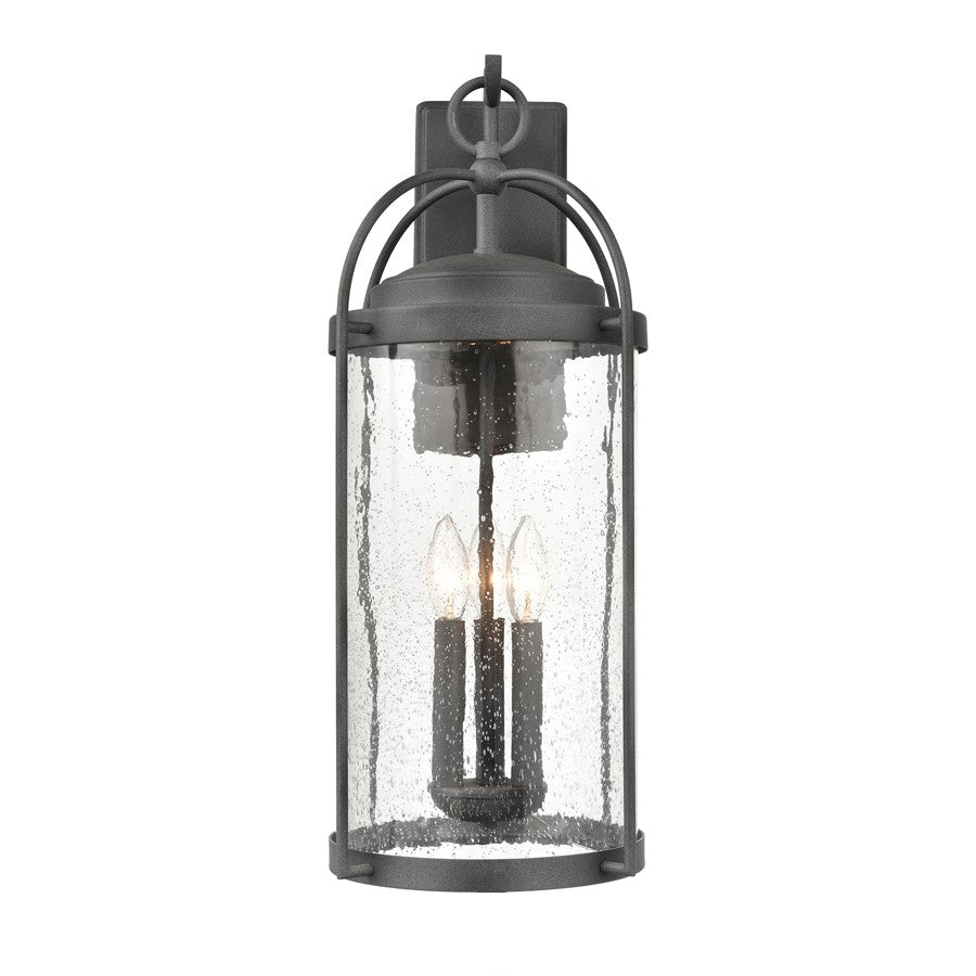 Atlas Lighting Catalonia 24in 3-Light Outdoor Sconce | Traditional Distressed Zinc and Clear Seeded Glass | Porch & Garage | Model OL11094-GY