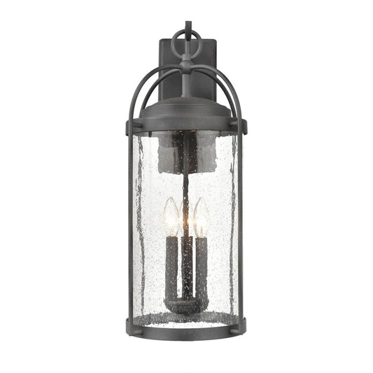 Atlas Lighting Catalonia 24in 3-Light Outdoor Sconce | Traditional Distressed Zinc and Clear Seeded Glass | Porch & Garage | Model OL11094-GY
