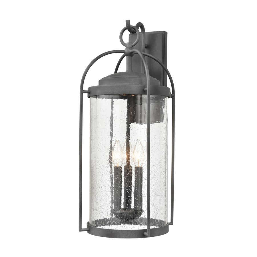 Atlas Lighting Catalonia 24in 3-Light Outdoor Sconce | Traditional Distressed Zinc and Clear Seeded Glass | Porch & Garage | Model OL11094-GY